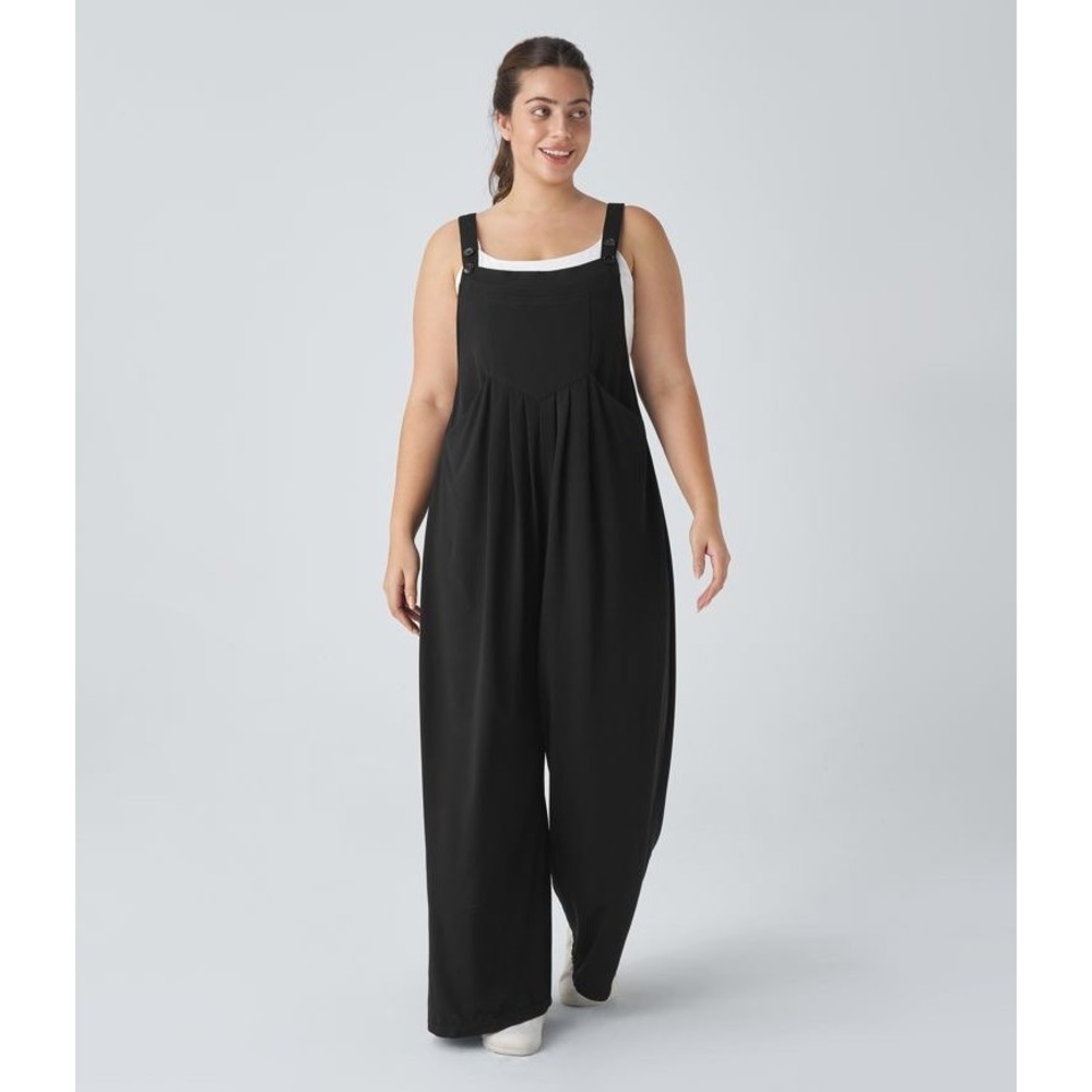 Halara Black Wide Leg Overalls Petite XS Textured Knit Pleated Bib Jumpsuit